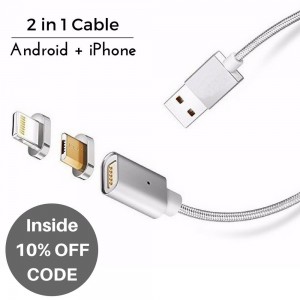 2 in 1 Magnetic Phone Charger with Micro USB and iPhone Adapters Fast Quick Charging & Data Transfer Cable for any Android and Apple Smartphone Devices HTC Moto LG Samsung Iphone7 iPhone6 3.3FT 2.4A