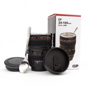 Coffee Mug - Camera Lens Coffee Mug -13.5oz, SUPER BUNDLE! (2 LIDS + SPOON) Stainless Steel, Travel Coffee Mug, Sealed & Retractable Lids! Camera Mug, Birthday Gifts for Men