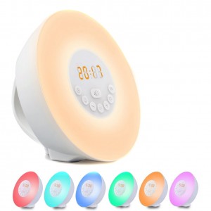 Wake Up Light Wake-Up Light Colored Sunrise Alarm Clock with Smart Snooze Function, Nature Sounds, FM Radio - Touch Control with USB Charger
