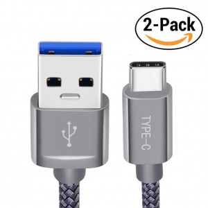 USB Type C Cable,USB C to USB A 3.0 (2-PACK 6.6ft) Nylon Braided Fast Charging Sync Cable for Google Pixel, LG G6 V20 G5, Nintendo Switch, Samsung Galaxy S8 Plus, New Macbook More (Grey)