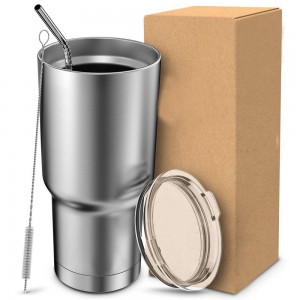 Tumbler [30 oz. Double Wall Stainless Steel Vacuum Insulation] Travel Mug [Crystal Clear Lid] Water Coffee Cup [Straw Included]For Home,Office,School - Works Great for Ice Drink, Hot Beverage