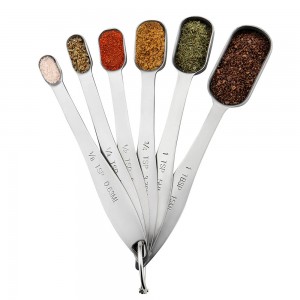 Heavy Duty Stainless Steel Metal Measuring Spoons for Dry or Liquid, Fits in Spice Jar, Set of 6