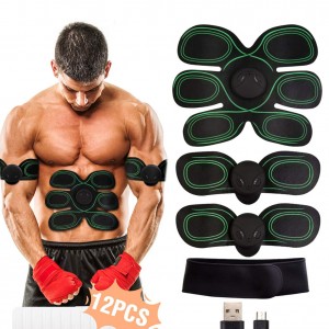 Muscle Stimulator, EMS Abs Trainer Abdominal Belt USB Rechargeable Muscles Toner for Abs Arms Legs with 12PCS Replacement Gel Pads & Abs Support Belt & 8 Modes 10 Levels for Men&Women